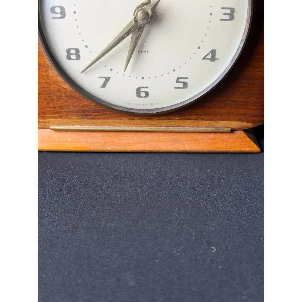 Vintage Smiths 8 Day Floating Balance Mantel Clock Wooden Case Great Britain